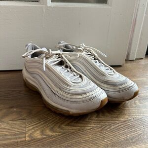 Nike AirMax 97 White with Gum Soles, Size 8 men’s and size 9.5 women.